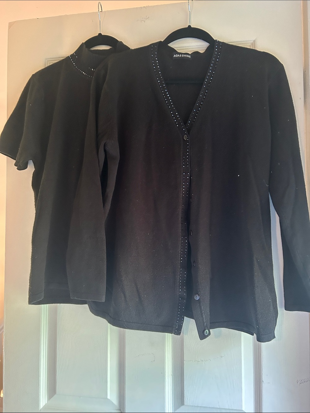 Mock Neck and Cardigan Black Knit Sweater Set